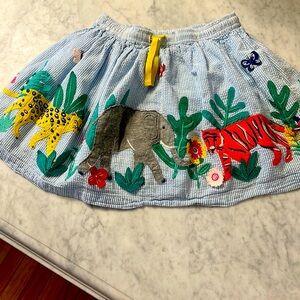 Mini Boden seersucker appliqué jungle/zoo themed skirt
